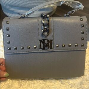 Badgley Mischka Elegant Gray Studded Crossbody Bag
